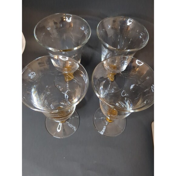 4  Vintage Hand Blown Wine w/Yellow  Bubble Glass Stem  7.5” Tall X 4.5”Wide - Picture 11 of 15